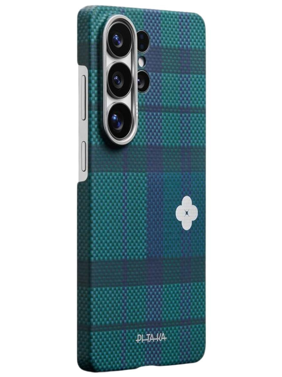 Ультра тонкий чехол PITAKA (Flora in Grid) для Samsung Galaxy S26 Ultra, (Forest Dawn) Зелено-синий