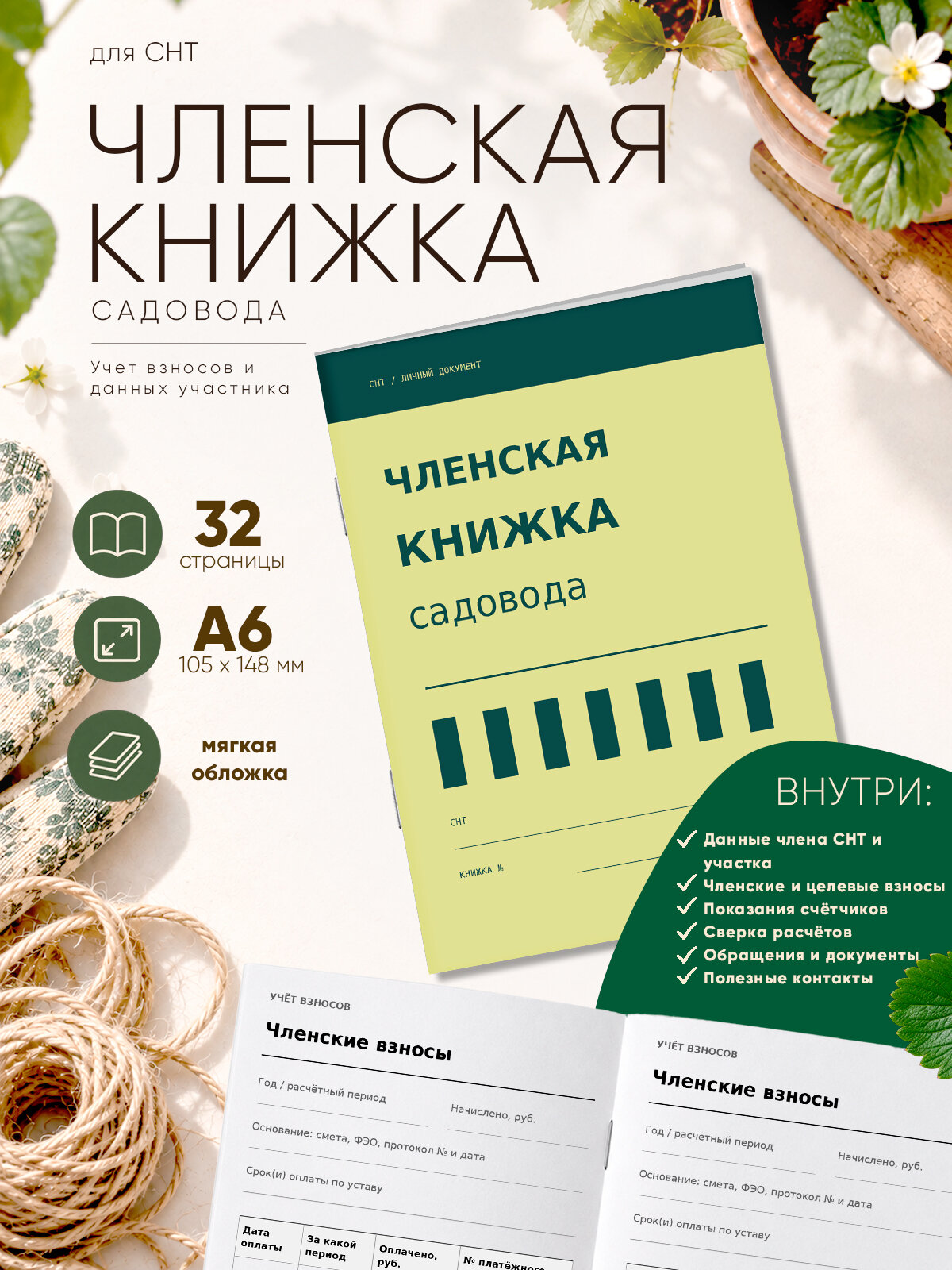 Членская книжка садоводческого некоммерческого товарищества (СНТ) "Швейцарский минимализм", формат А6