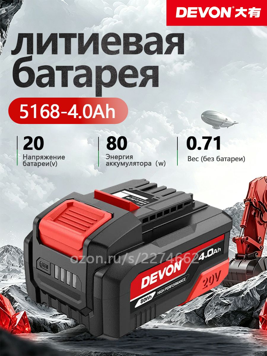 Набор электроинструментов Devon 20V с литиевой батареей емкостью 4,0 АЧ и 20 В на платформе перезаряжаемый электроинструмент 5168