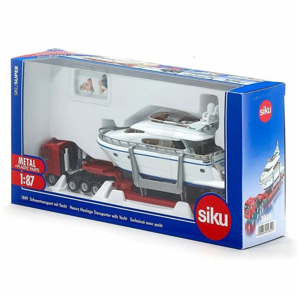 Набор игрушечных машинок Siku Тягач с яхтой масштаб 1:87, модель 1849 для коллекционирования и игры