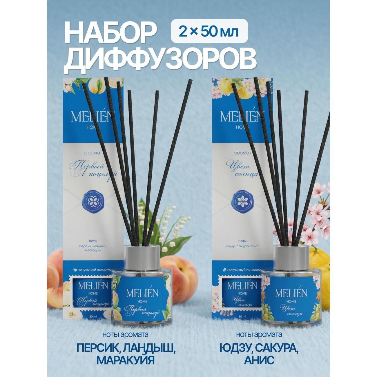 Ароматизаторы Melien для дома диффузоры 50 мл Первый поцелуй - Цвет солнца