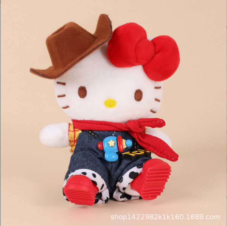 Оригинальный брелок Sanrio Hello Kitty, плюшевый кулон для рюкзака, 10 см, западный ковбой