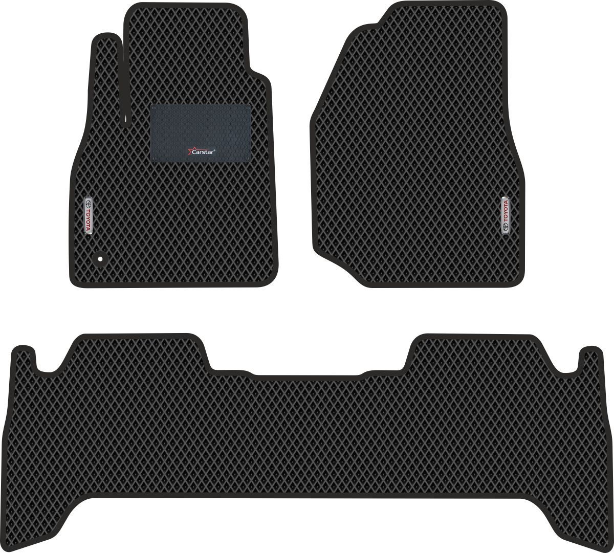 Автомобильные коврики EVA для Toyota Land Cruiser 100 (1998-2007), с каучуковым подпятником и 2 эмблемами Toyota, чёрные с чёрным кантом, ячейка - ромб