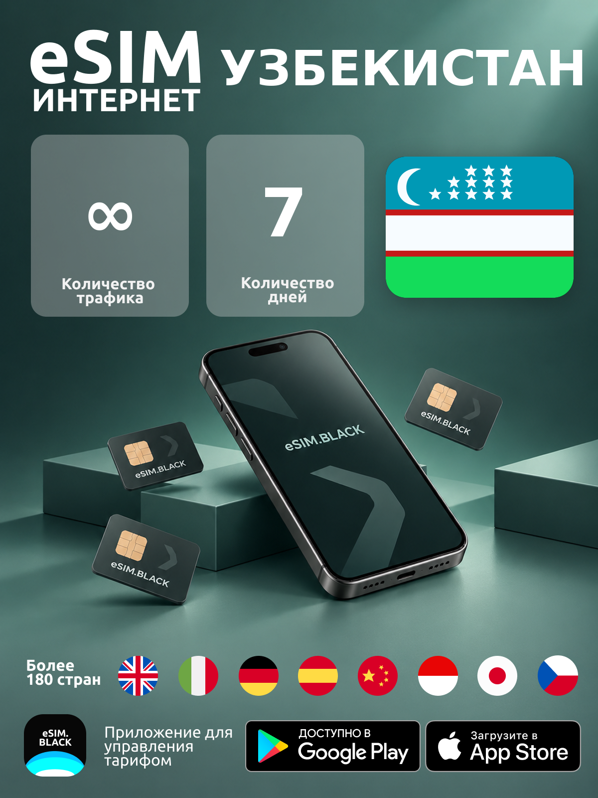 Узбекистан/7 дней/Безлимит - eSIM для мобильного интернета ( iPhone | Android ).