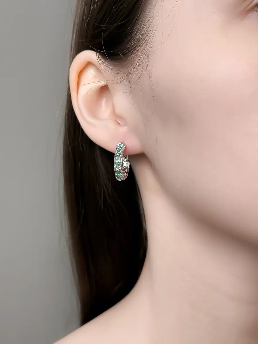 Серьги конго Кристалл Мечты, серебро, 925 проба, родирование, изумруд