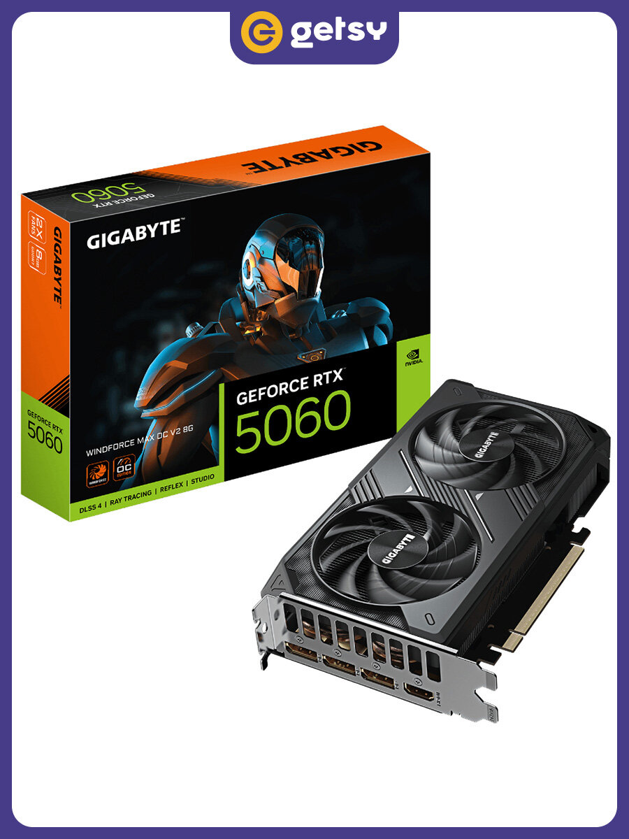 Видеокарта Gigabyte GeForce RTX 5060 WINDFORCE MAX OC V2 8G черная, GV-N5060WF2MAX OCV2-8GD