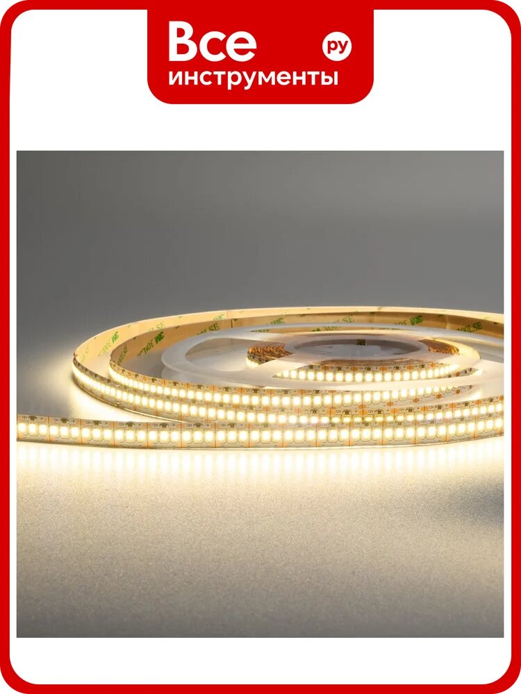 Светодиодная лента Wolta Decor SMD2835 24Вт, 3000К Теплый белый свет, 12В, защита IP20, 240 светодиодов на метр, ширина 10 мм, длина 5 метров, WLS2835-24W/3000/12H240-01