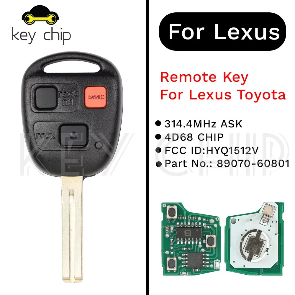 HYQ1512V TOY48 Дистанционный ключ для Lexus Toyota (короткое лезвие) 314,4 МГц ASK 4D68 ЧИП 89070-60801