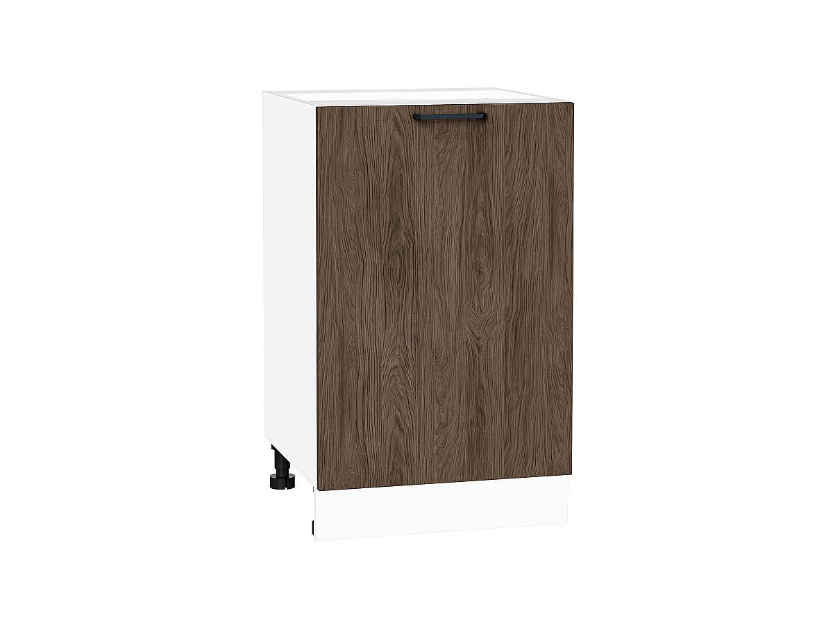 Шкаф нижний с 1-ой дверцей Флэт, цвет фасада Brown Casella Oak 2S, цвет каркаса Белый, 816*500*478 (В*Ш*Г) мм