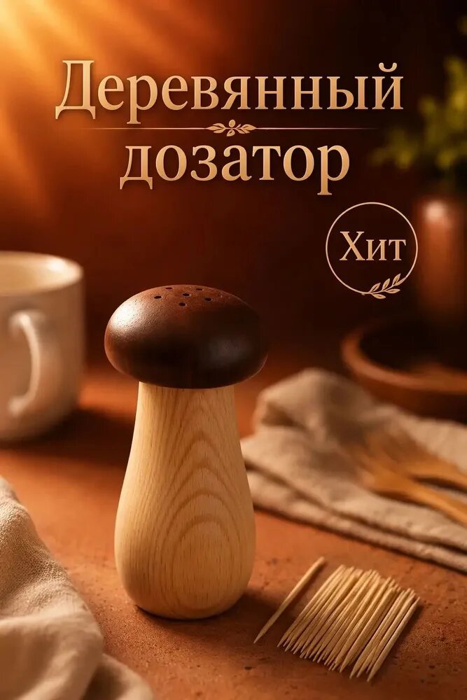 Деревянная подставка для зубочисток в виде гриба, размер 6,68,5 см, органайзер для зубочисток на стол