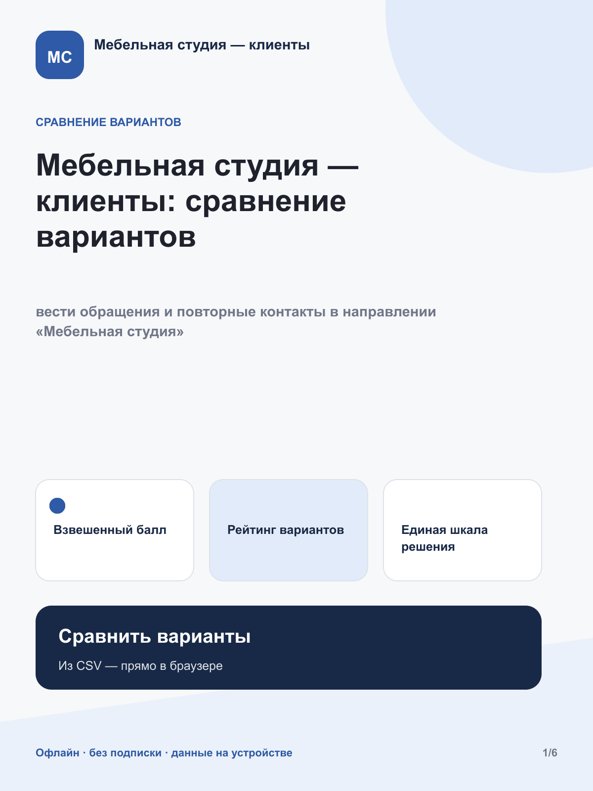 Мебельная студия — клиенты: сравнение вариантов