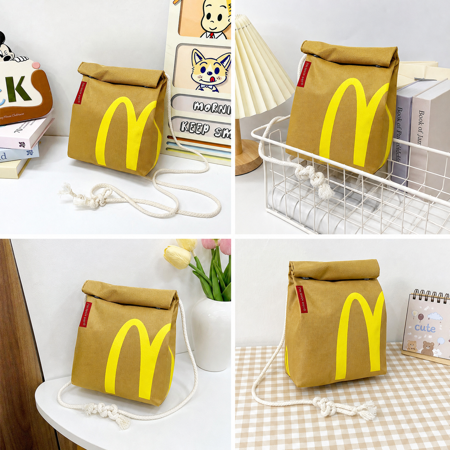 Рюкзак McDonald`s, школьный, унисекс, для средней и старшей школы, бежевый, нейлон (Объем: 13 л)