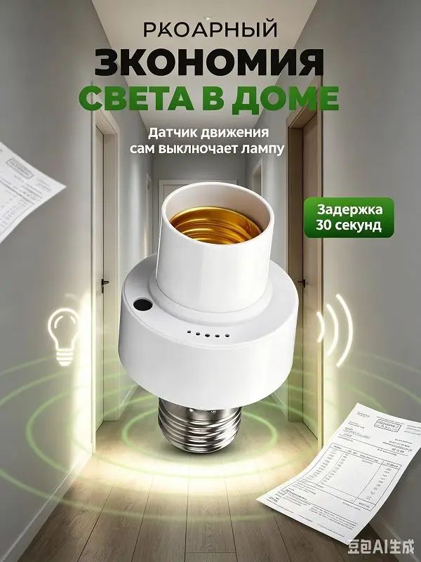 Патрон E27 с датчиком движения для подъезда, гаража, ванной комнаты
