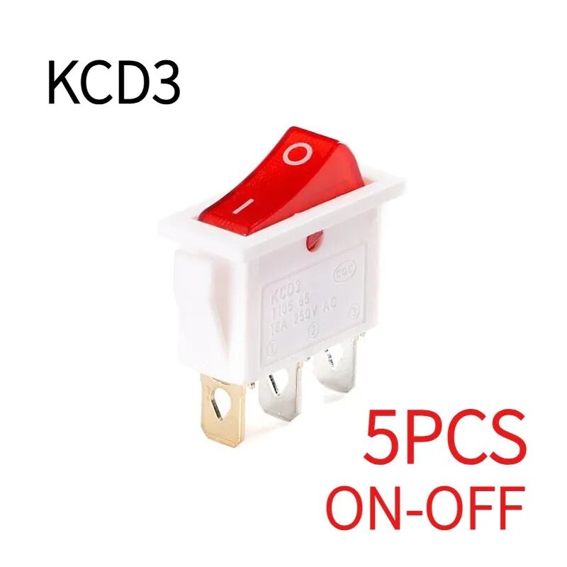 5шт KCD3 Красный LED 3Pin ON-OFF Белый Rocker Switch 16A / 250V AC 20A / 125V AC прозрачный светодиодный свет Кнопка питания переключатель