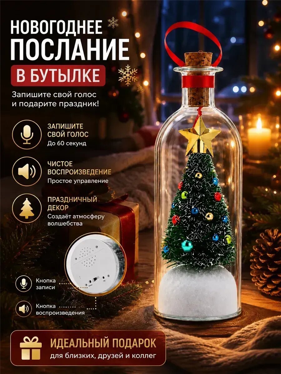 Новогодняя елка в бутылке с диктофоном