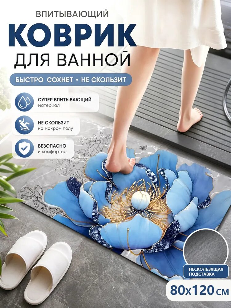Forseon Коврик 80x120 см 3 мм художественная печать голубой, лазурный