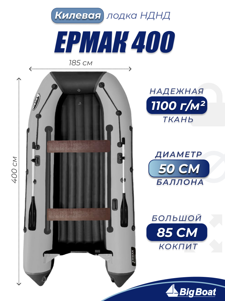 Надувная, под мотор, лодка из ПВХ для рыбалки НДНД Ermak (Ермак) 400