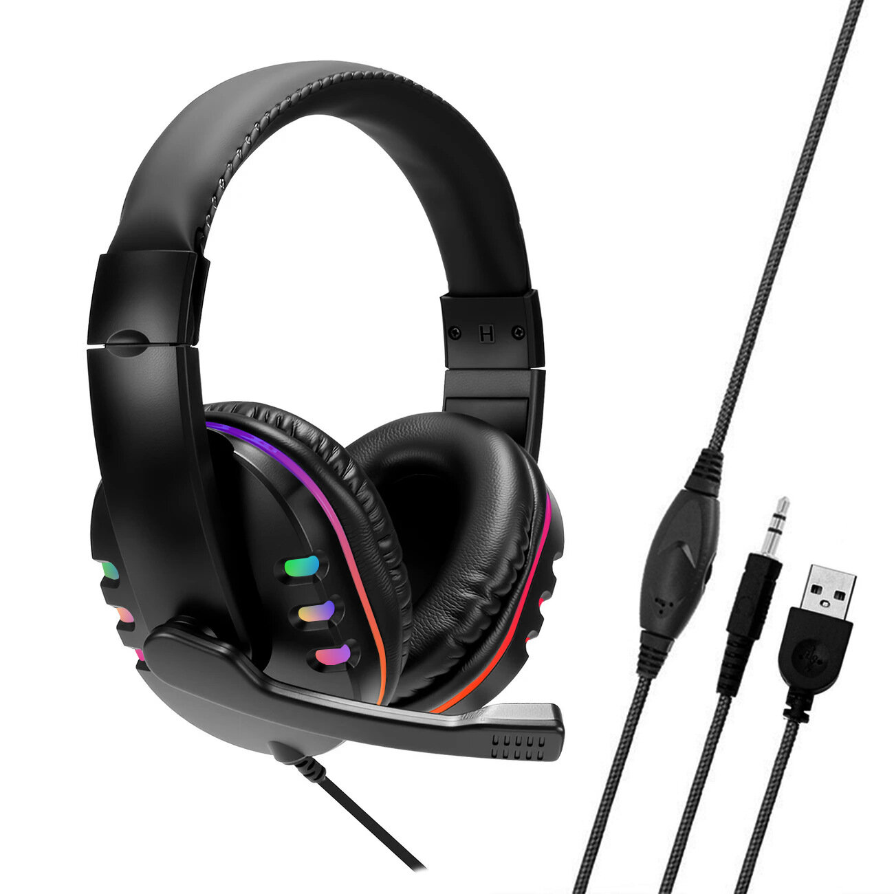 Проводная игровая гарнитура 722 с микрофоном светодиодная RGB подсветка 3.5мм одинарный разъем для PS4 мобильного