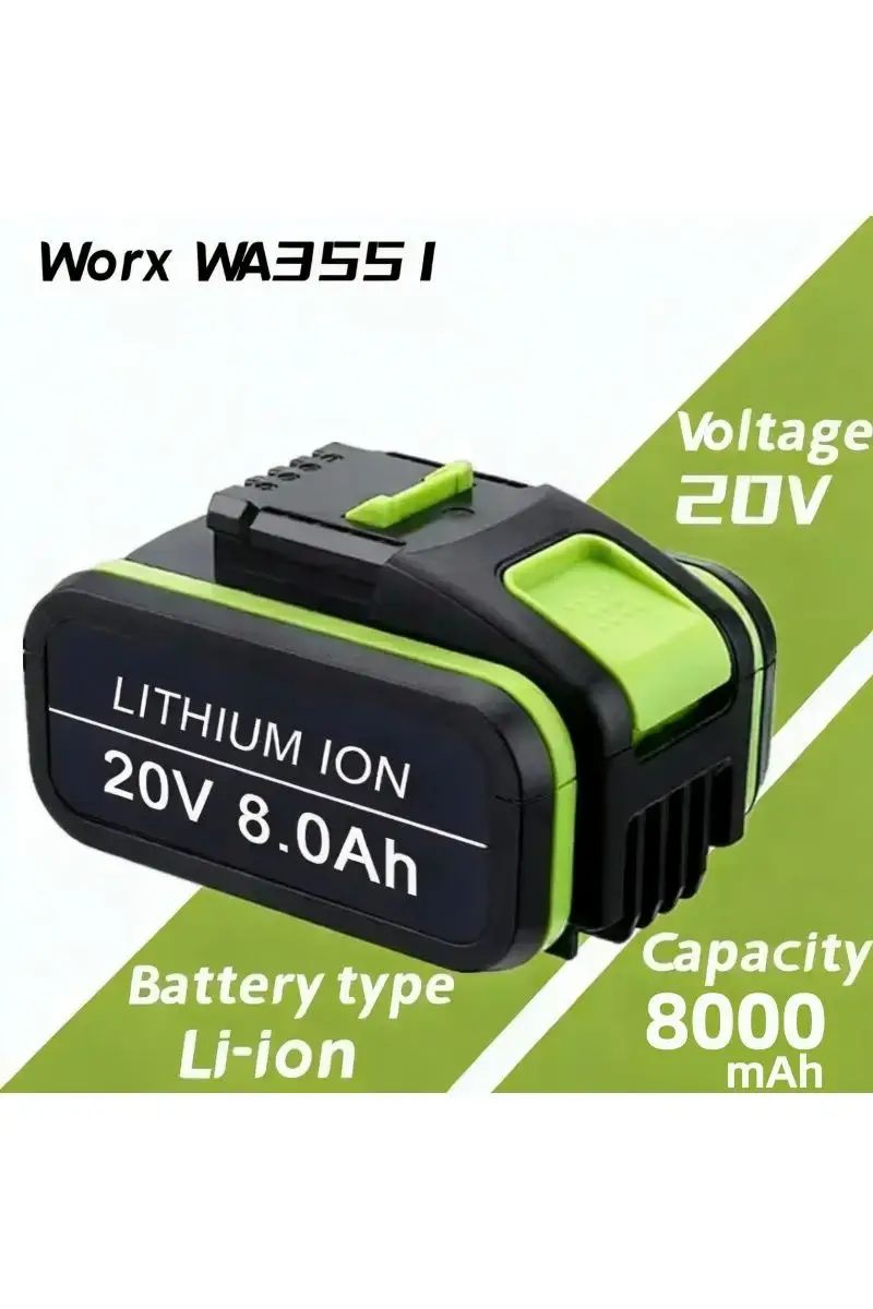 Аккумулятор 20В 8,0Ач Li-ion для WORX 20V POWERSHARE WA3553 WA3551 WX390 WX176 WX178 WX386 WX678 аккумулятор