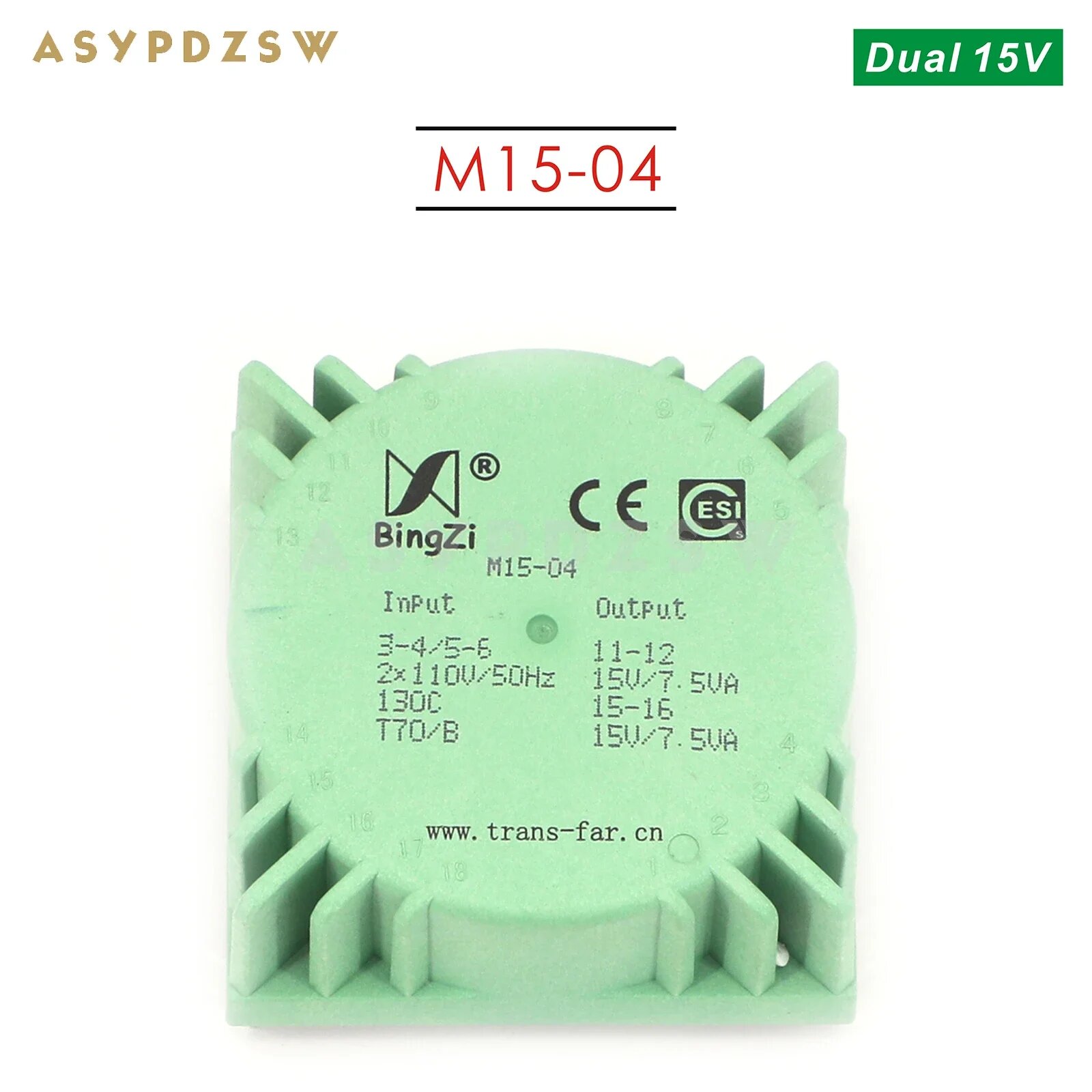 Эпоксидный трансформатор ASYPDZSW M15 15Вт 110/220В 9-24В Dual AC 15V OUT