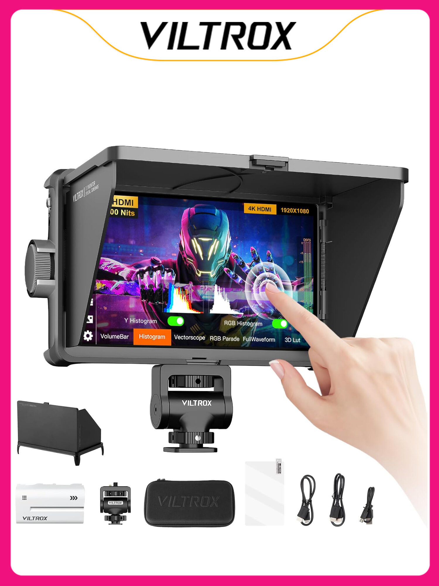 Полевой монитор VILTROX DC-A1 2800 нит, 7-дюймовый внешний экран для DSLR-камеры с разрешением 4K 60 Гц и разрешением 1920x1080.--SD926