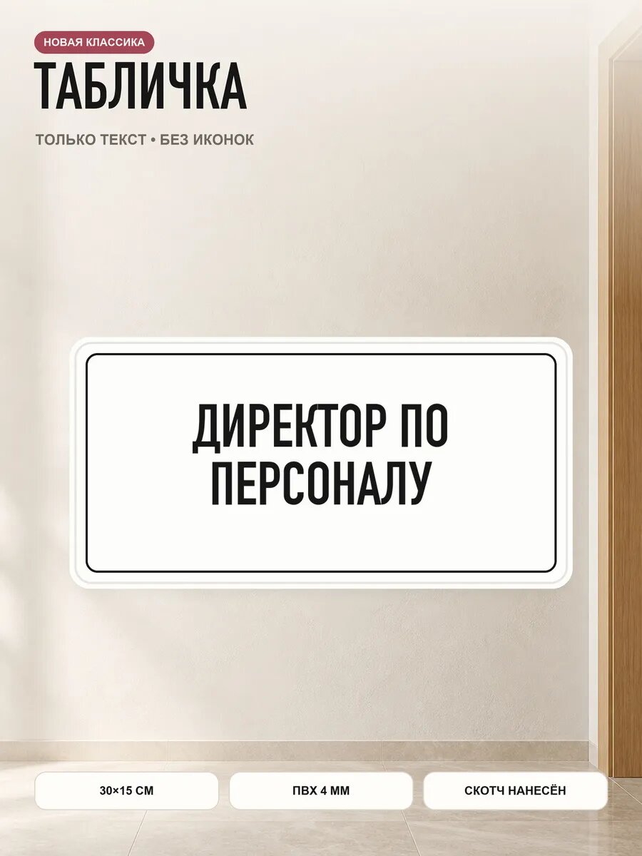 Табличка «директор ПО персоналу» 30×15 см, ПВХ 4 мм, белый, PETG