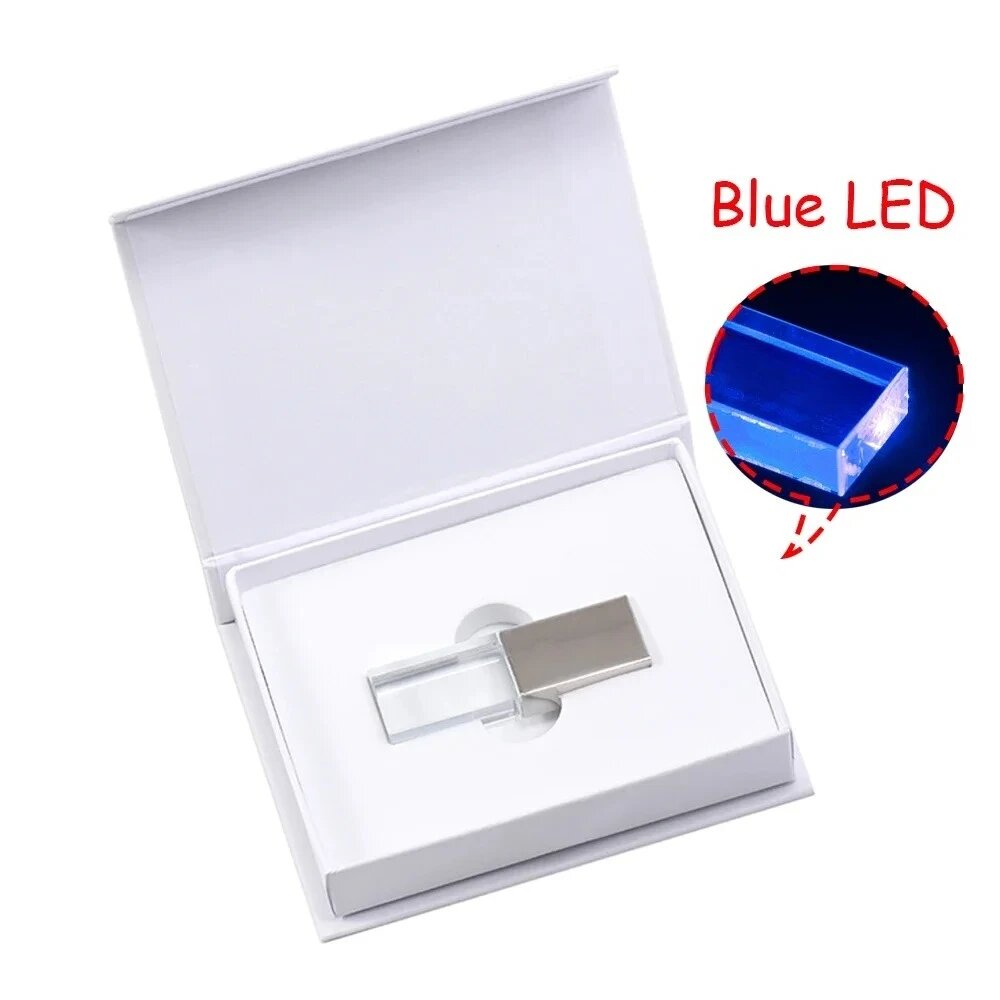 USB-флешка JASTER хрустальная 128 ГБ 16 ГБ, Silver-Blue LED-A