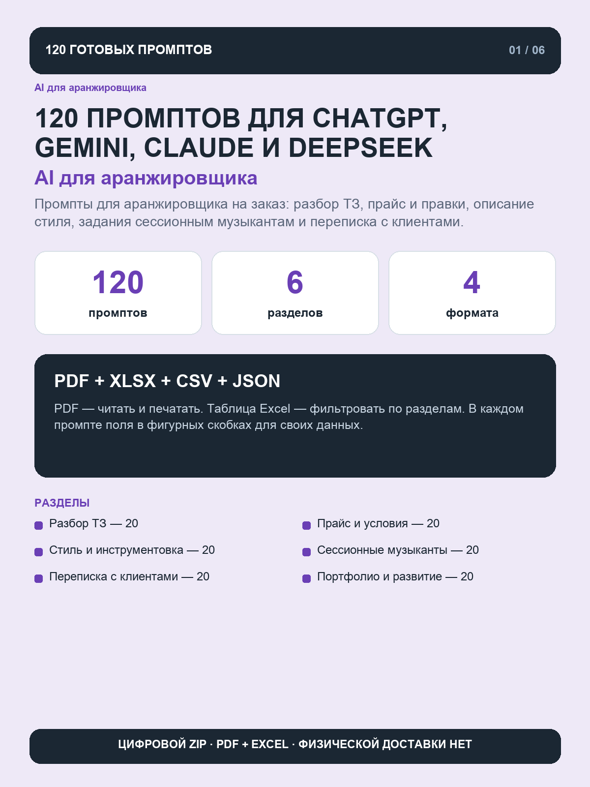 AI для аранжировщика: 120 промптов для ChatGPT, Gemini, Claude и DeepSeek, цифровая книга PDF A4