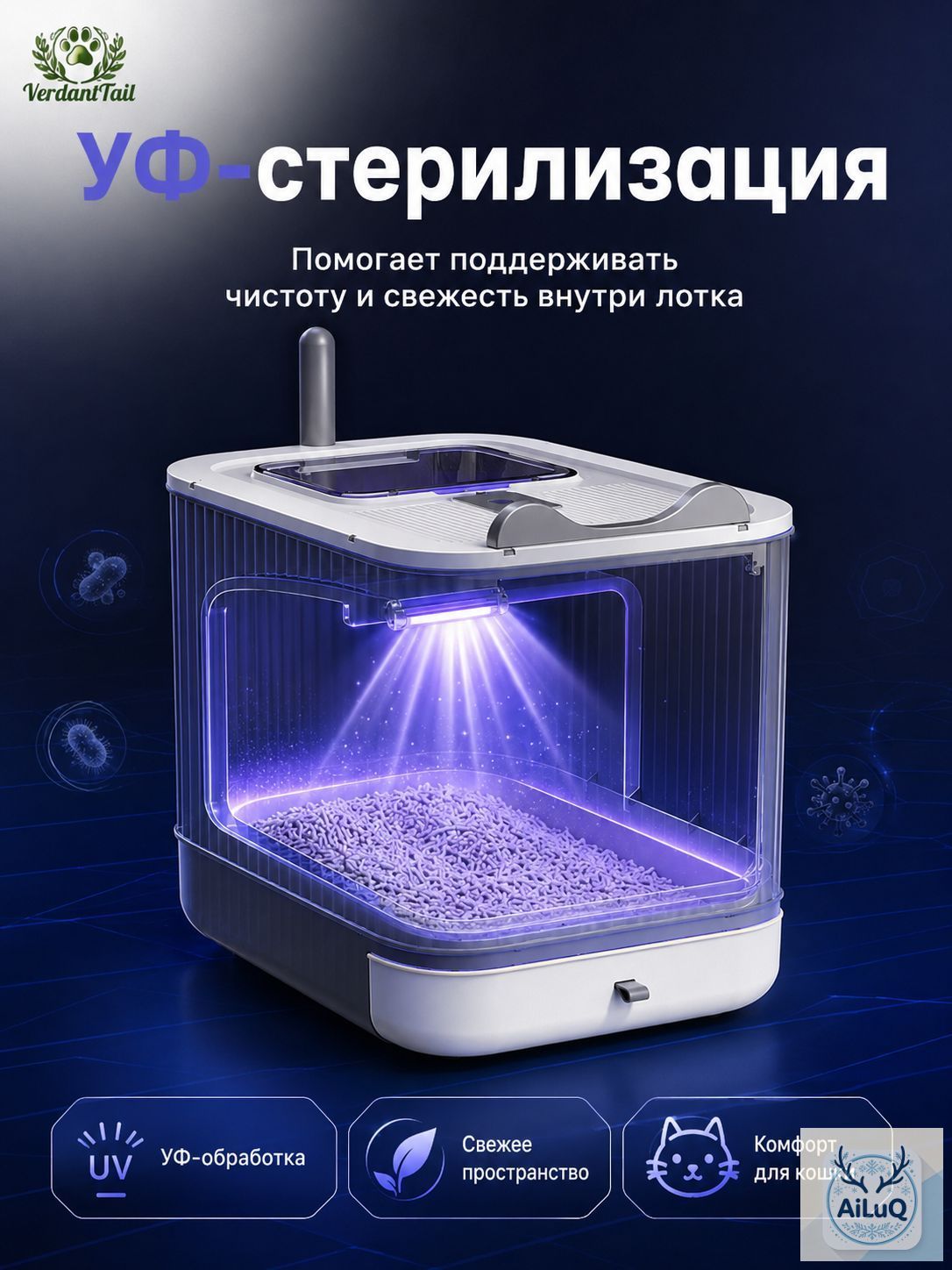 Автоматический туалет для кошек с УФ-стерилизацией, большой лоток-робот, самоочистка, защита от разноса наполнителя