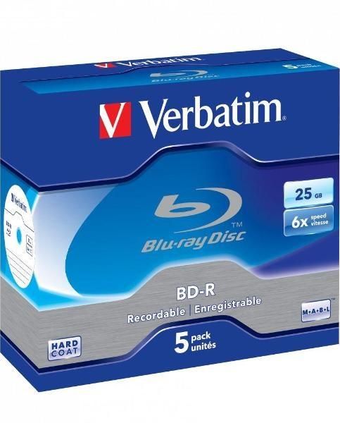 Диск Blu-Ray Verbatim BD-R SL 25 ГБ 6X HardCoat 5 шт. в коробках