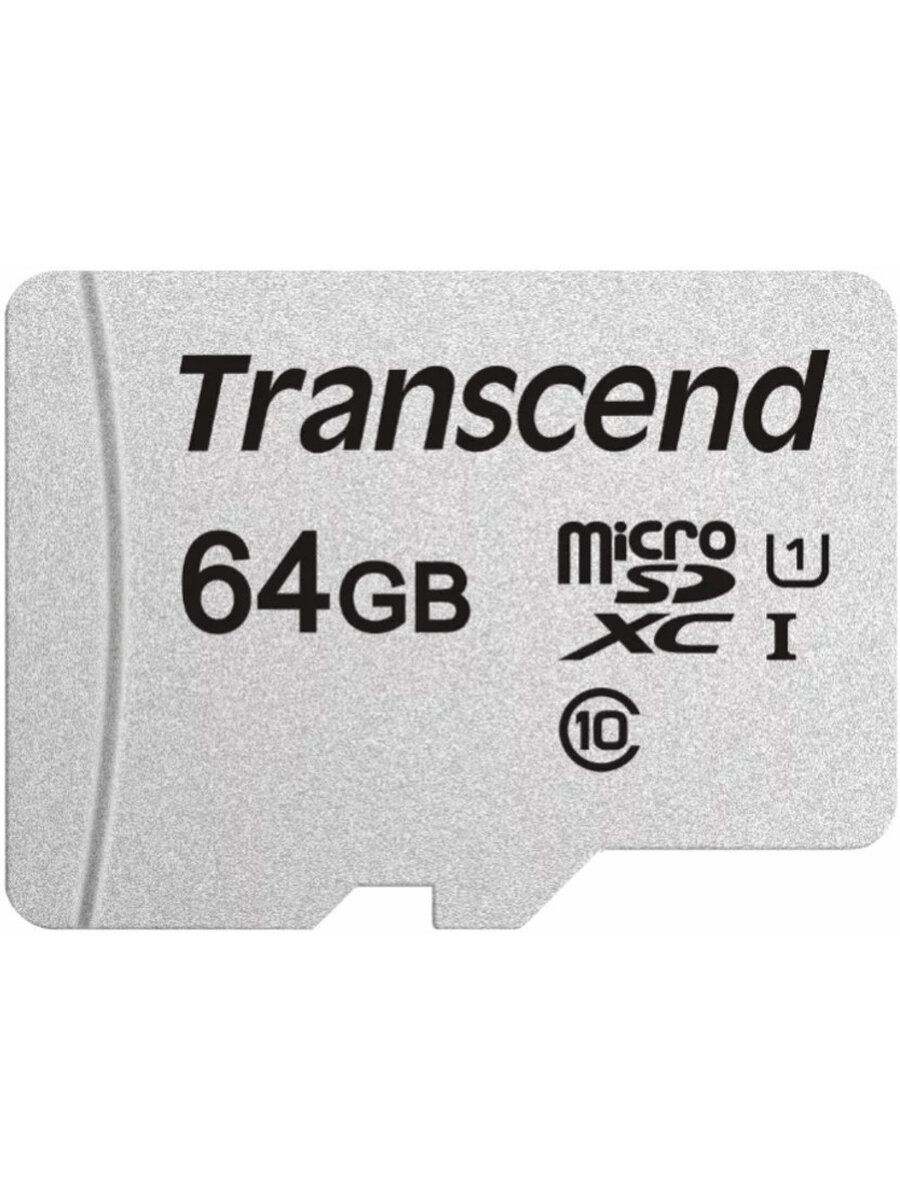 Micro SecureDigital 64Gb Transcend Class 10 TS64GUSD300S-A MicroSDXC Class 10 UHS-I, SD adapter