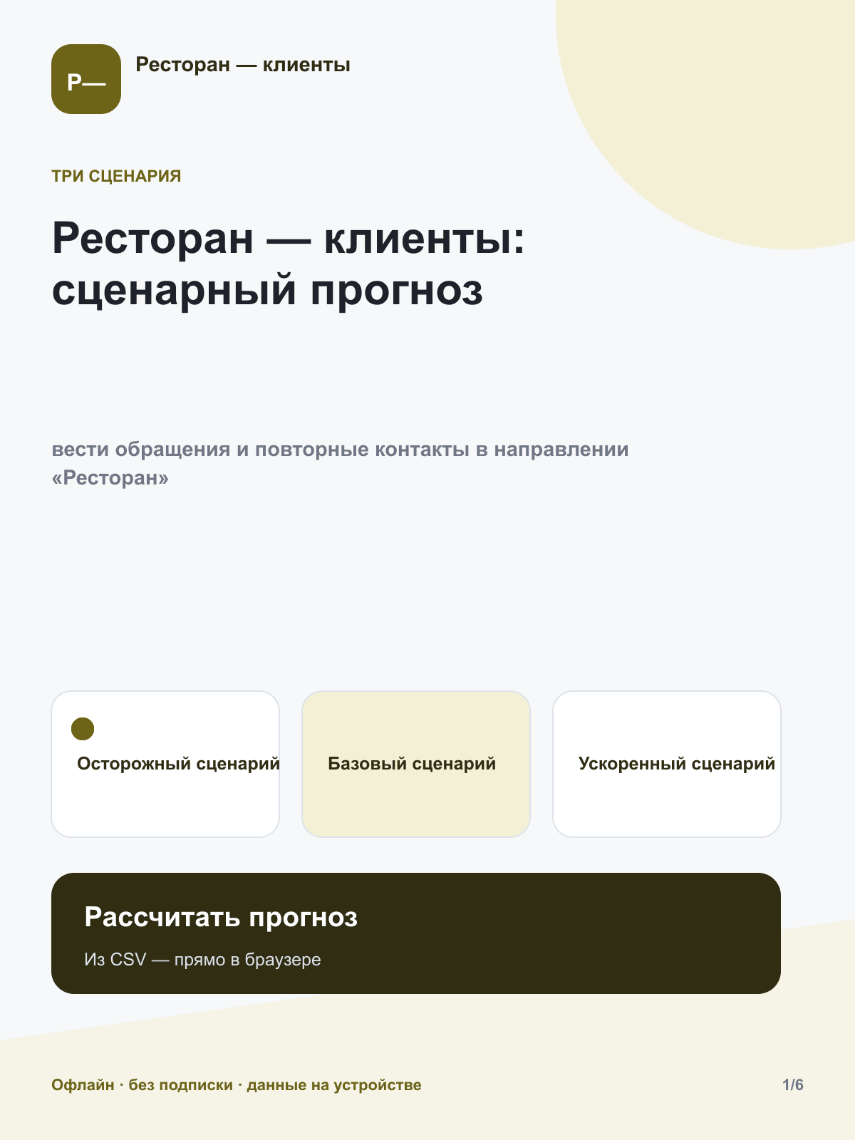 Ресторан — клиенты: сценарный прогноз