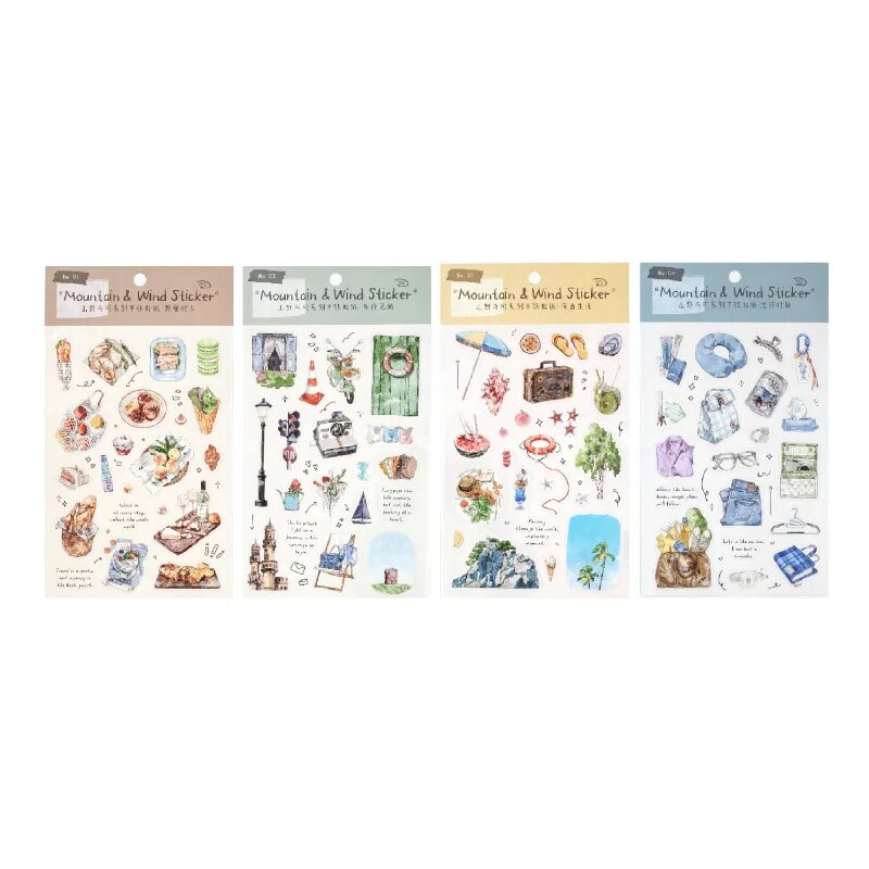 Винтажные наклейки PET с изображением еды и путешествий set of 4