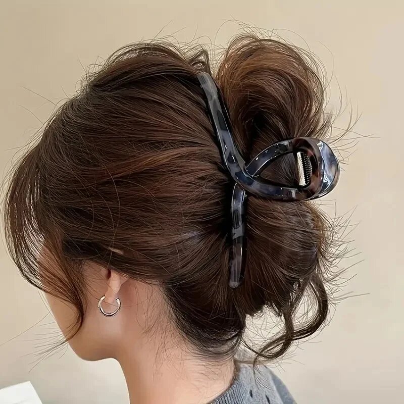 Леопардовая заколка-краб JY100 Черный, Grey Leopard
