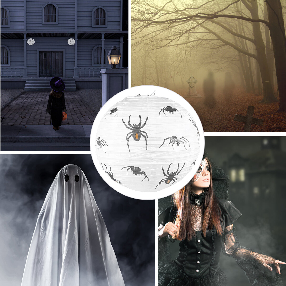 3 Штуки Фонари Из Бумаги С Halloween Паучьими Узорами Для Декора Дома И Улицы 30x30x30 см