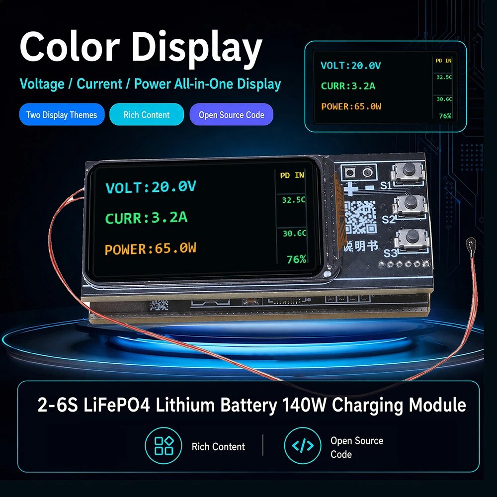 Модуль зарядки 2-6S LiFePO4 140W с цветным TFT дисплеем