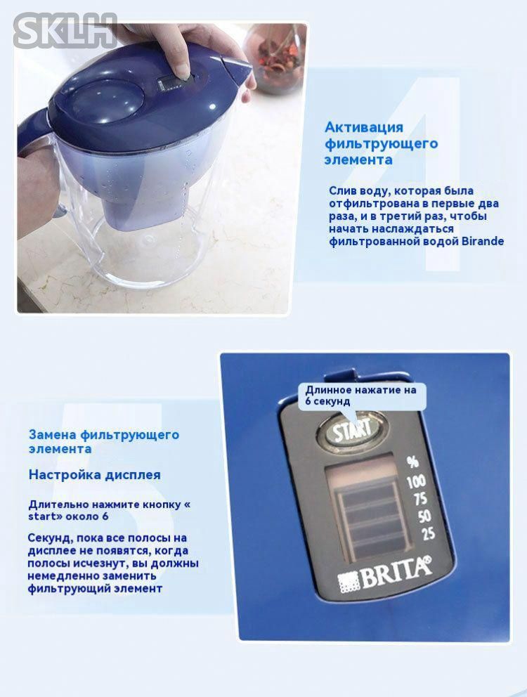 Фильтр-кувшин, синего цвета, объем емкости 2.5, производительность 10, для очистки воды дома — фото 1