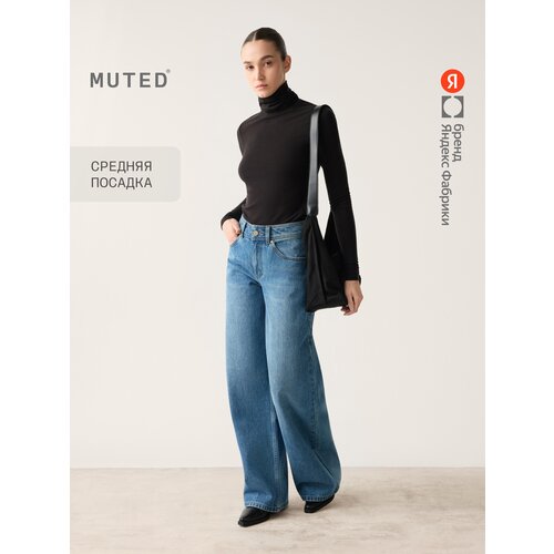 фото Джинсы широкие muted со средней посадкой wide leg прямого кроя, размер 34/30 (164-170), синий