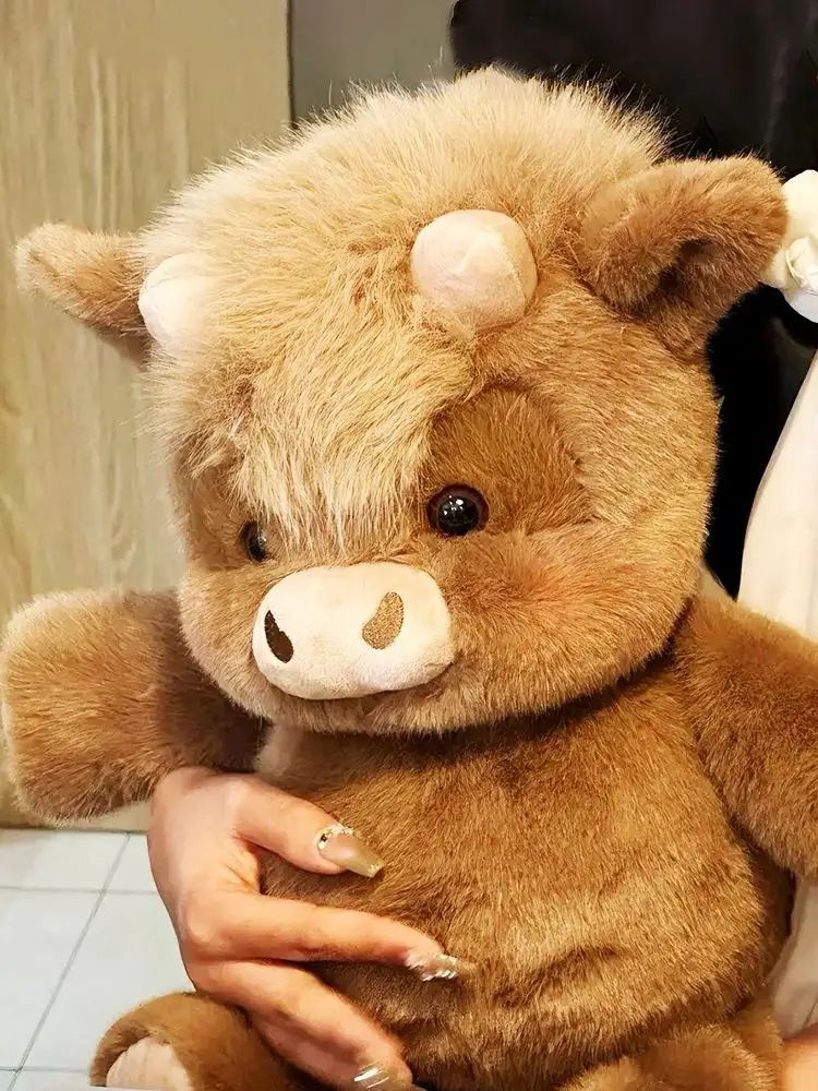 Мягкая игрушка Шотландская корова Хайленд Пушистая корова, Коричневый