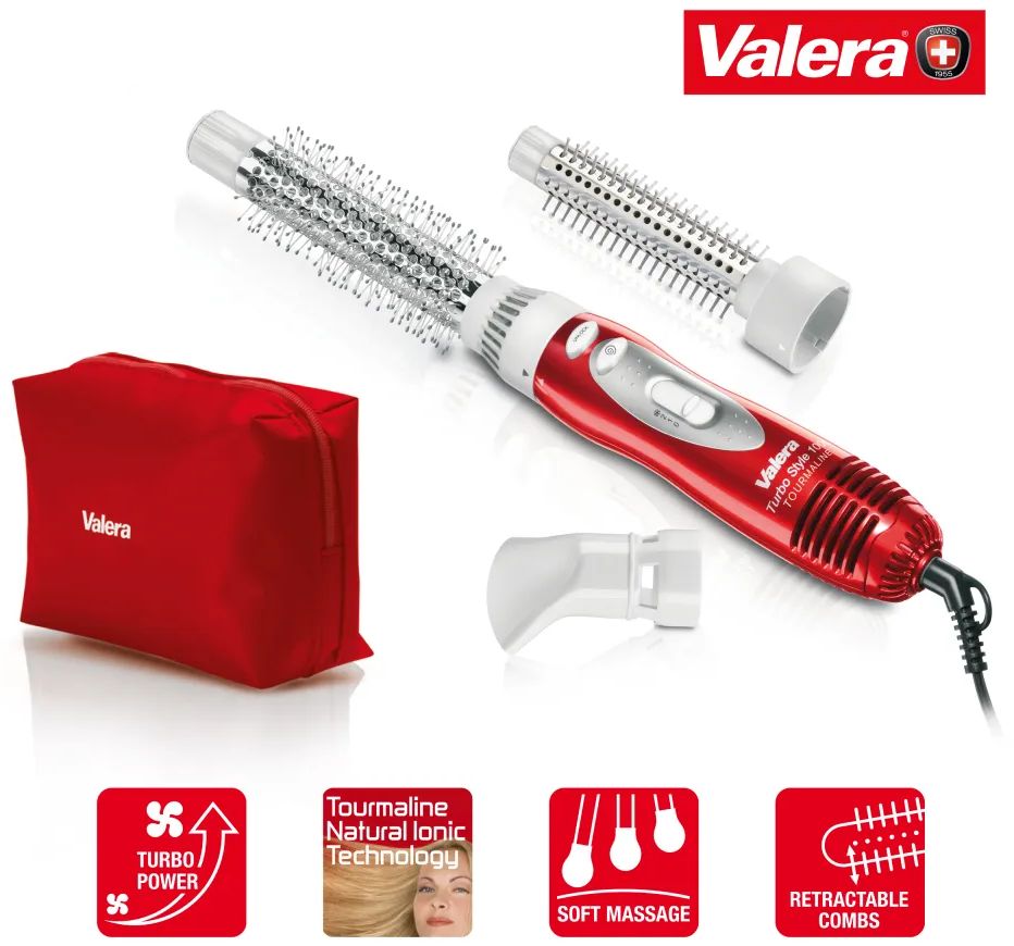 Valera Professional Turbo Style 1000 Tourmaline (603.01B) Фен-щетка, мощность 1000 Вт, турмалиновая технология, создание объема, локонов и кудрей, холодный воздух, режим турбо, сумочка для хранения