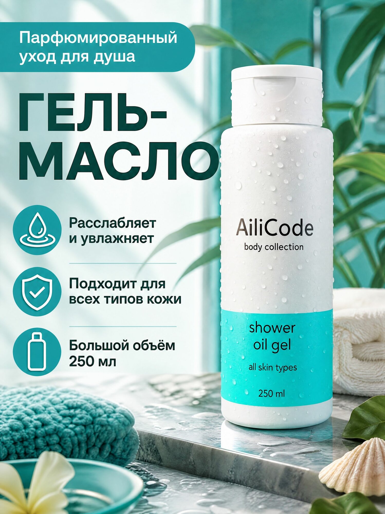 Гель-масло для душа Ailicode , 250 мл