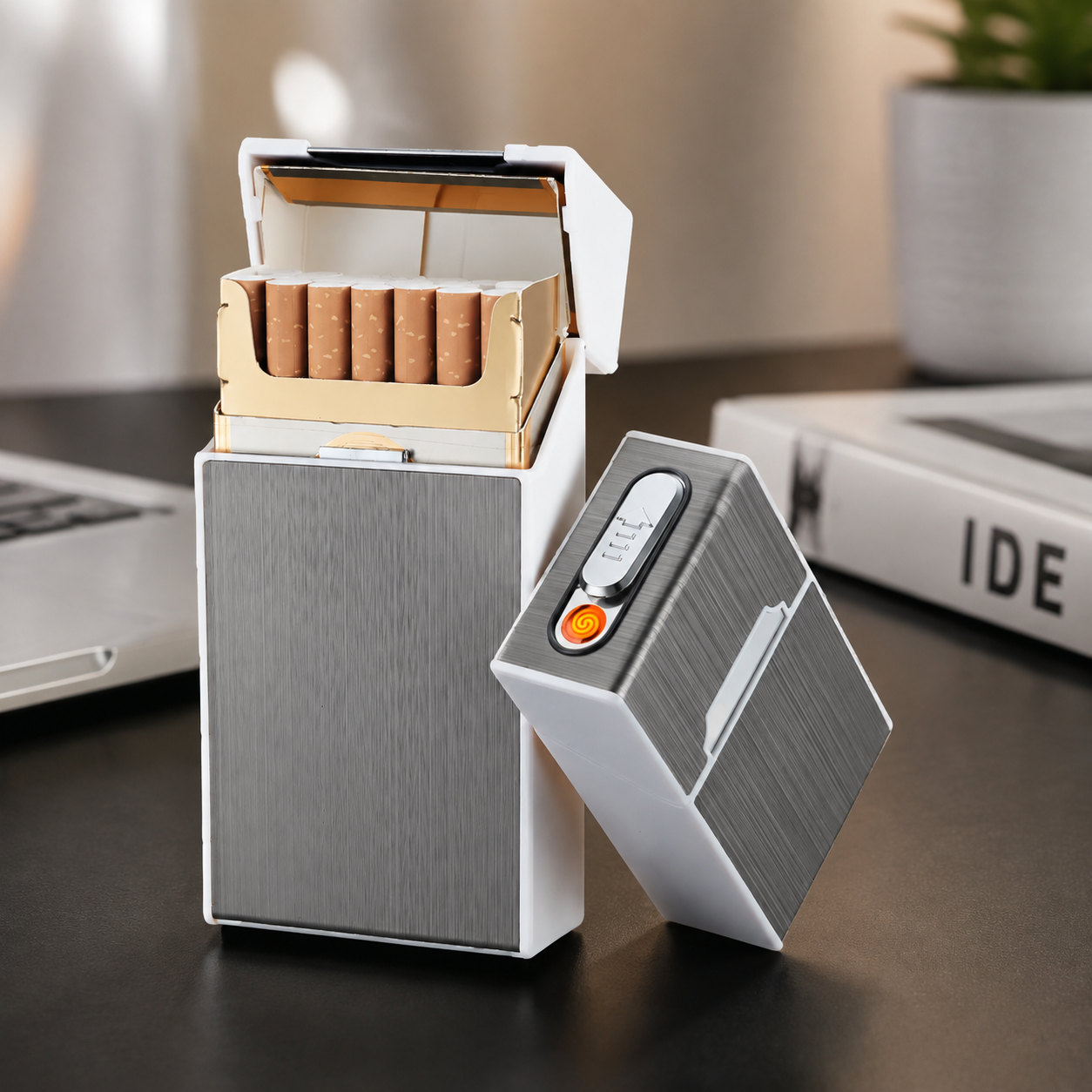 Портсигар металлический с USB зажигалкой, на магните, цвет серебро, 10х6х3 см, FatCat (Цвет товара: серебристый; Объем: 0.18 л)