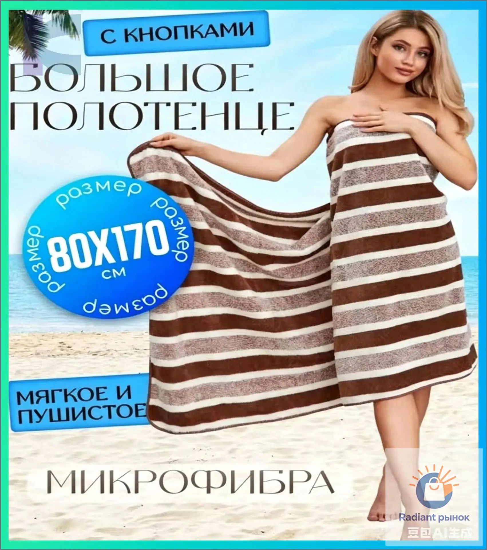 Полотенце банное 90x170 см, бамбуковое волокно, белый, 1 шт