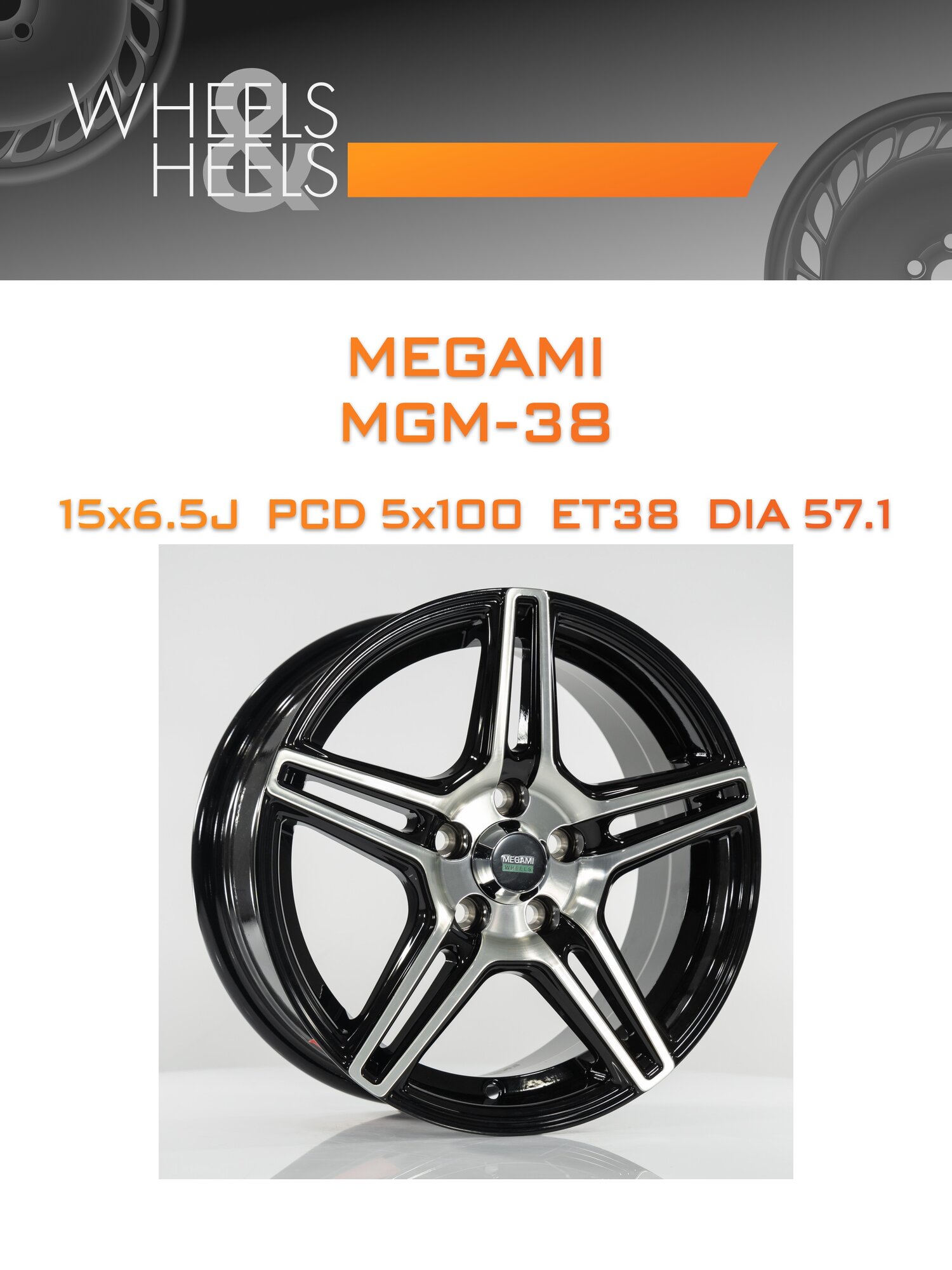 Диск автомобильный литой Megami MGM-38 15x6.5 5x100 et38 dia57.1 bkf