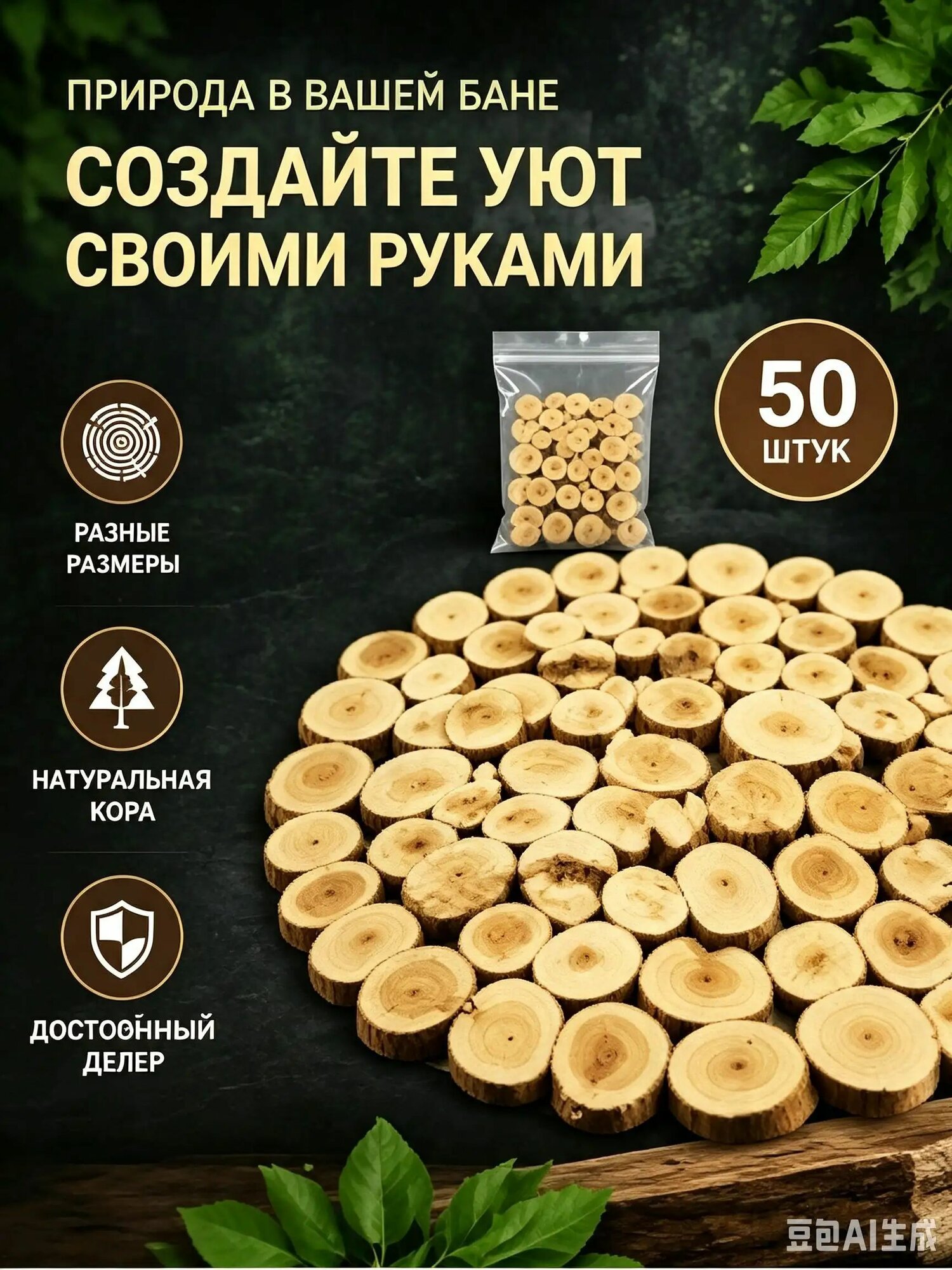 Спилы можжевельника для бани, натуральные деревянные срезы 50 штук, диаметр 10-40 мм, толщина 4-5 мм, декор для сауны и творчества