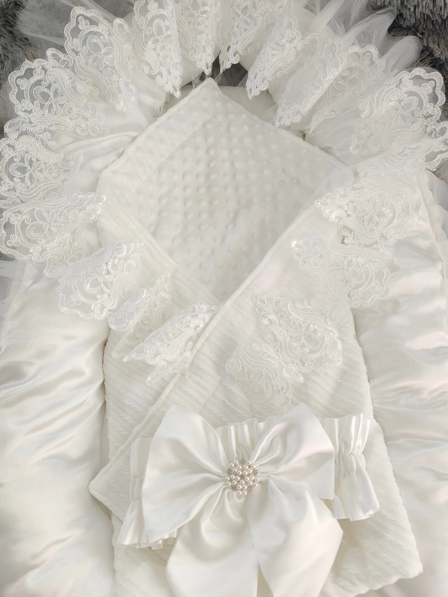 Детские пеленальные одеяла из полиэстера Белый, wedding lace
