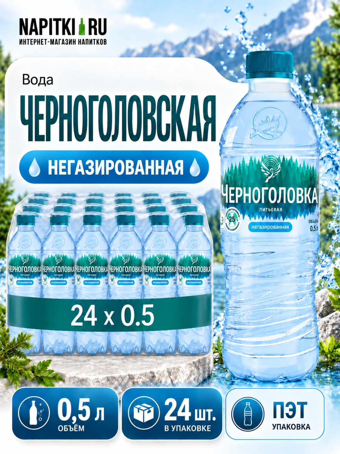 Вода Черноголовская негаз 0,5л./12шт. Пэт Черноголовская Вода питьевая Россия