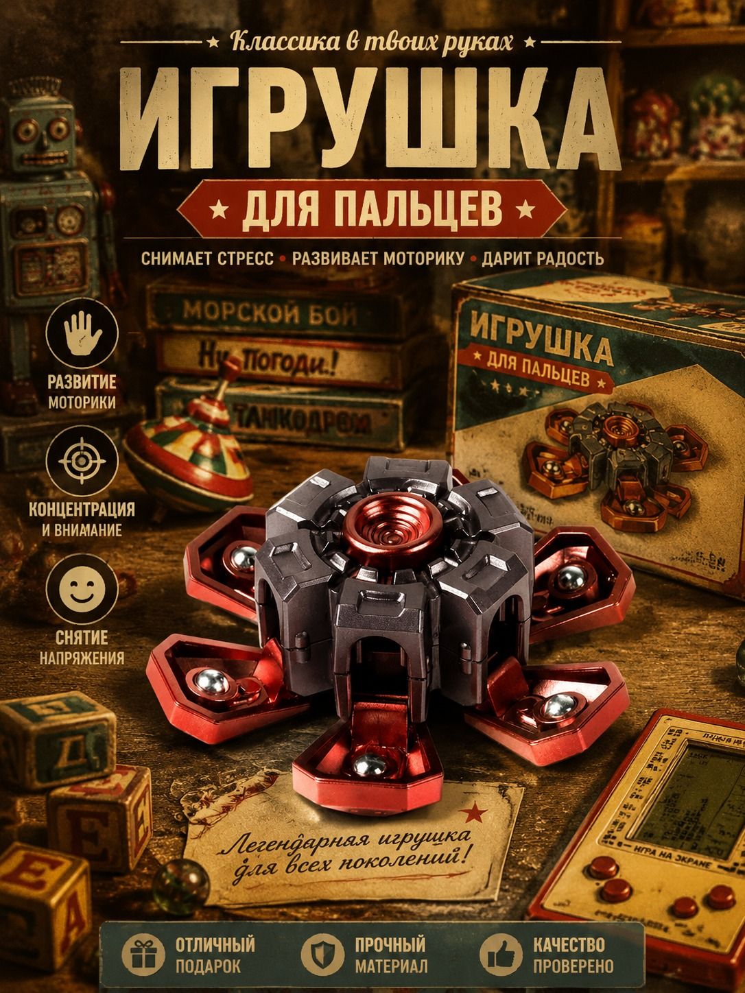 Спиннермагнитный для рук, антистресс игрушка для пальцев, светящийся неоновый волчок, подарок для подростков и взрослых, 15-35 лет