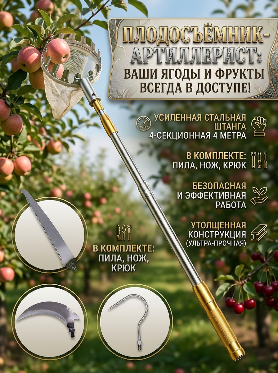 Плодосборник 4 см x 16 см нержавеющая сталь, Артикул: 5669032675