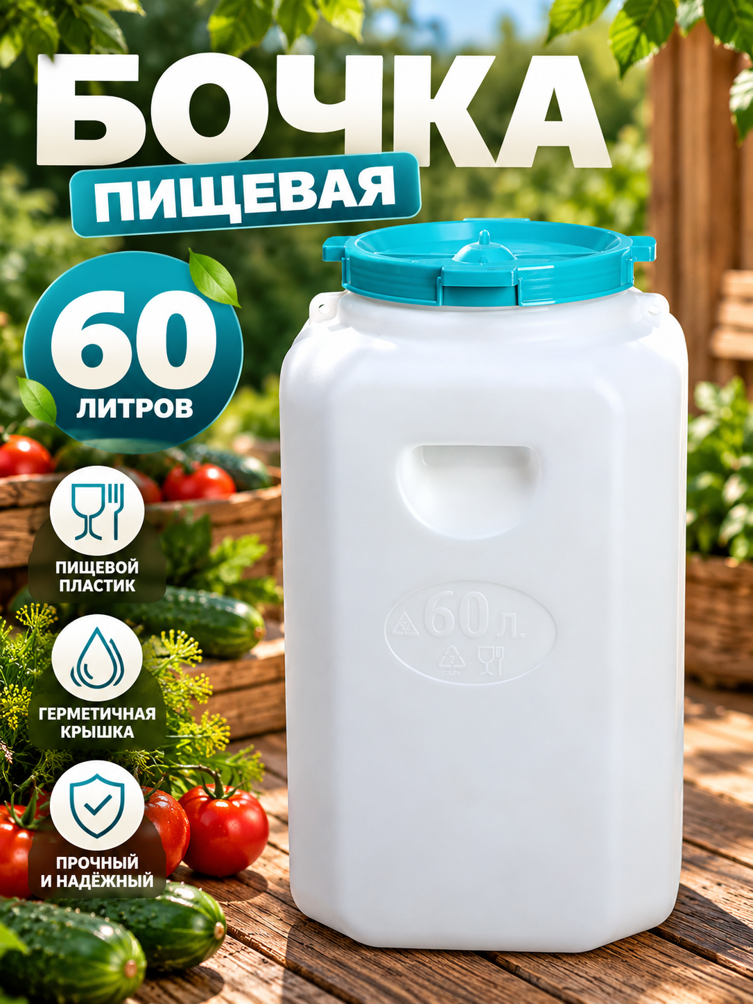 Бочка Альтернатива, для воды, пластик, 60л, белая/красная, с крышкой